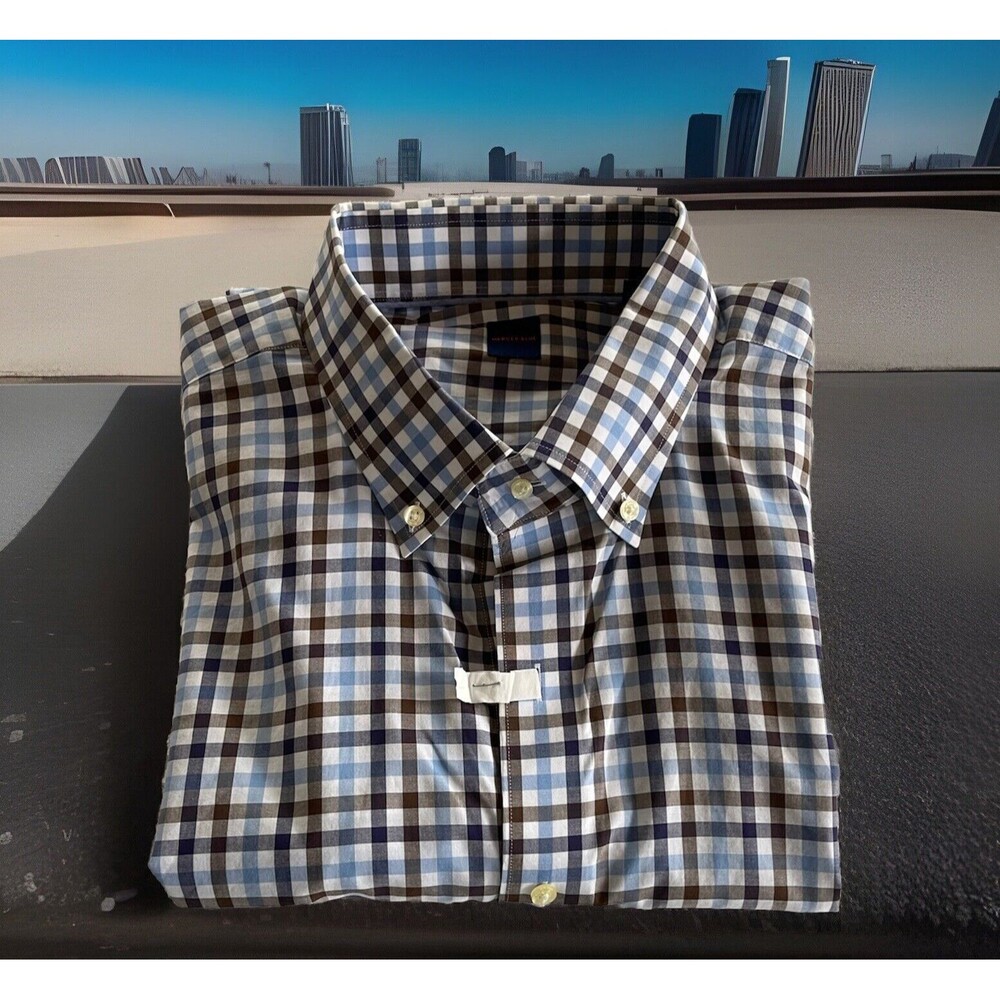 Mercer Blue Button Down Plaid Shirt Workwear w Dry Clean Tag Men Size 2XL
